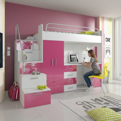 Lit superposé double Lit superposé Lit double Lit pour jeunes Lits avec armoire Table neuve
