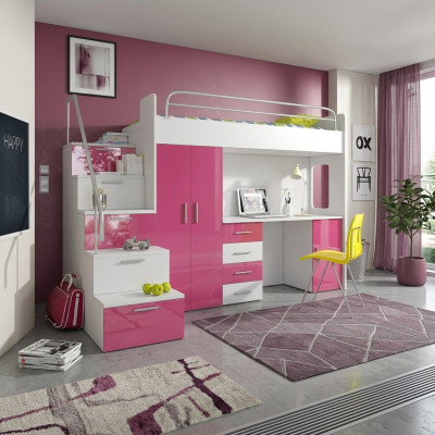 Lit superposé double Lit superposé Lit double Lit pour jeunes Lits avec armoire Table neuve