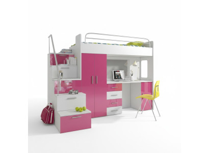 Lit superposé double Lit superposé Lit double Lit pour jeunes Lits avec armoire Table neuve
