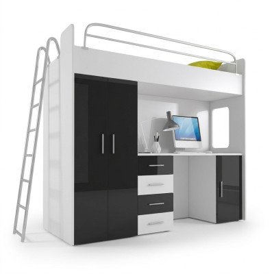 Lit superposé BUNK BETT Lit superposé Bureau + Armoire - RAJ 4D Noir