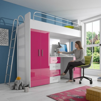 Lit superposé exquis + bureau + armoire de style moderne pour votre bébé en bois