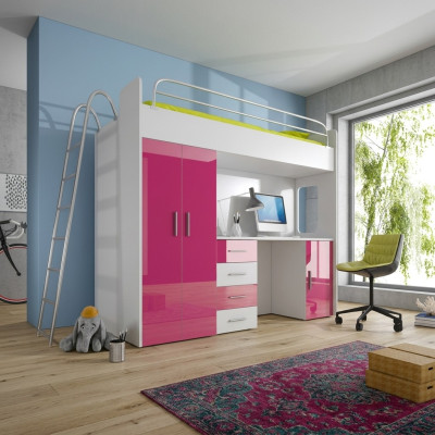 Lit superposé exquis + bureau + armoire de style moderne pour votre bébé en bois