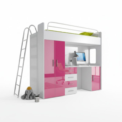 Lit superposé exquis + bureau + armoire de style moderne pour votre bébé en bois