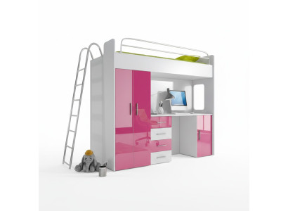 Lit superposé exquis + bureau + armoire de style moderne pour votre bébé en bois