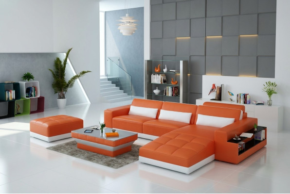 Canapé en cuir Canapé Paysage vivant Canapé d'angle Suite d'angle Design Canapé moderne G8019E