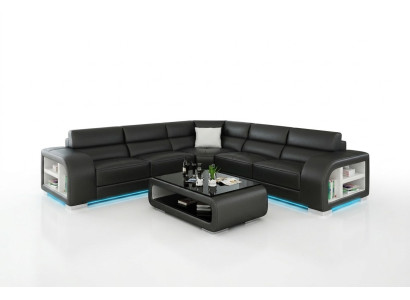 Canapé d'angle en cuir pour salon, paysage décoratif moderne, design de suite de canapé d’angle.