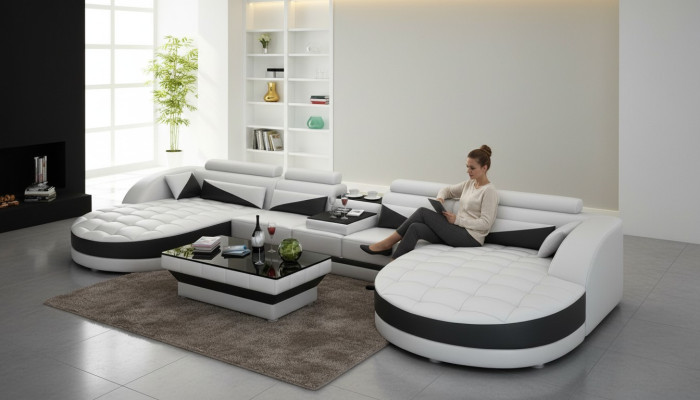 Canapé-lit en cuir Canapé lit Paysage vivant Canapé d'angle Suite d'angle Design Moderne G8018D