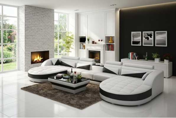 Canapé-lit en cuir Canapé lit Paysage vivant Canapé d'angle Suite d'angle Design Moderne G8018D