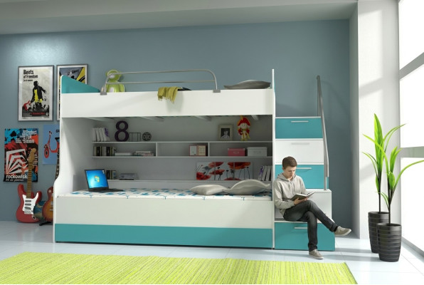 Lit superposé moderne de style moderne en turquoise pour la chambre de vos enfants.