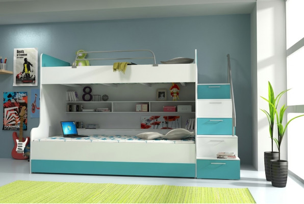 Lit superposé moderne de style moderne en turquoise pour la chambre de vos enfants.
