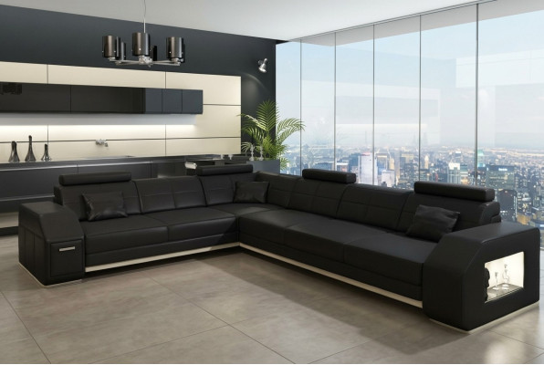 Canapé d'angle Canapé en cuir Canapé Sofa Rembourrage Siège Suite d'angle Paysage de vie Ebern S