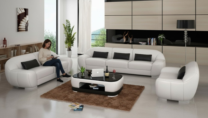 Ensemble de canapé 3+2+1 Canapé Tissu Cuir Suite Designer Neuf Homberg W