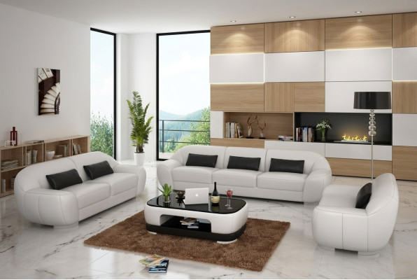 Ensemble de canapé 3+2+1 Canapé Tissu Cuir Suite Designer Neuf Homberg W