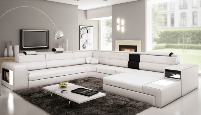 Canapé d'angle Canapé Sofa Revêtement Design Ensemble Textile Cuir Paysage vivant