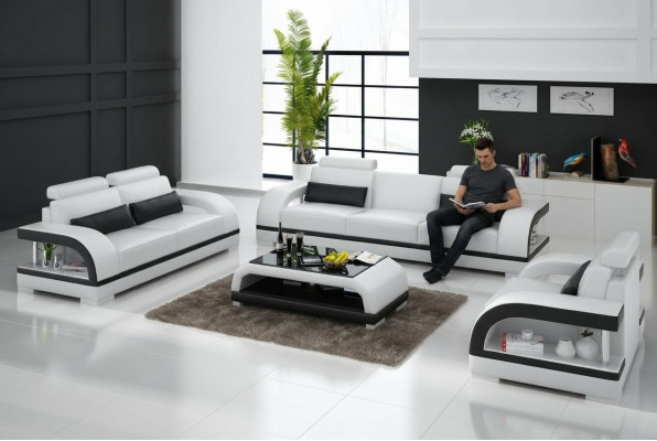 Ensemble de canapés design, ensemble de canapés en cuir 3+2+1 suite canapé canapé neuf Zitadelle Blanc