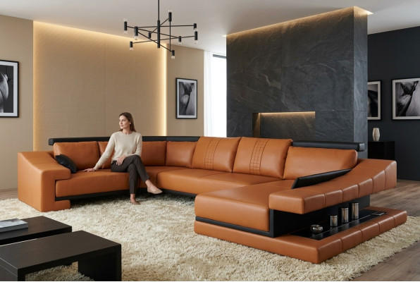 Canapé en cuir Paysage vivant XXL Canapé d'angle Grand canapé Canapé Suite Canapé design PHM105
