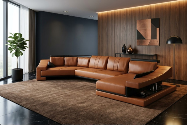 Canapé en cuir Paysage vivant XXL Canapé d'angle Grand canapé Canapé Suite Canapé design PHM105
