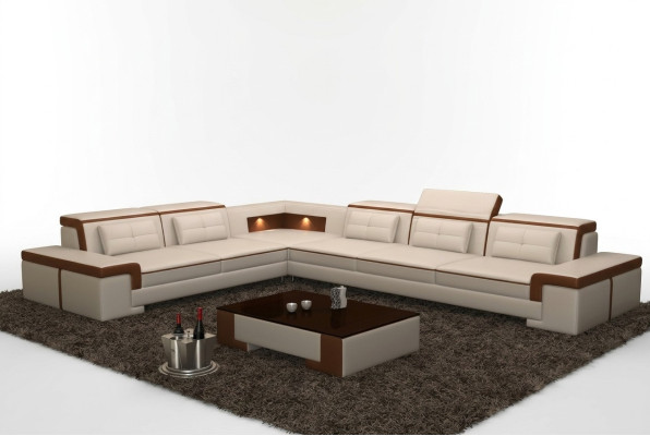 Canapé d'angle moderne en cuir avec rembourrage, design de canapé salon avec paysage vivant