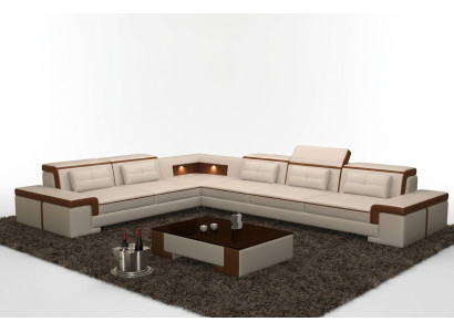 Canapé d'angle moderne en cuir avec rembourrage, design de canapé salon avec paysage vivant