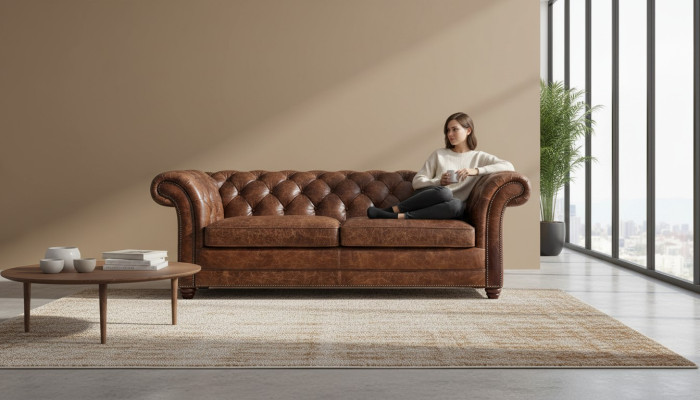Chesterfield Canapé en cuir véritable à 100% Canapé Canapé Rembourrage Canapés Classiques