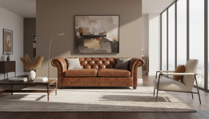 Chesterfield Canapé en cuir véritable à 100% Canapé Canapé Rembourrage Canapés Classiques