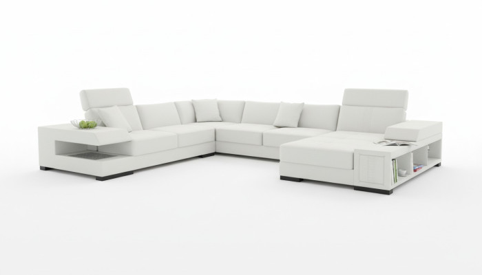 Canapé d'angle design blanc comme neige en forme de U pour une ambiance de vie luxueuse