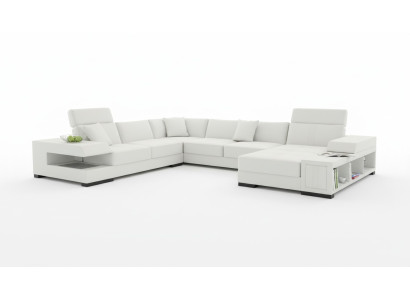 Canapé d'angle design blanc comme neige en forme de U pour une ambiance de vie luxueuse