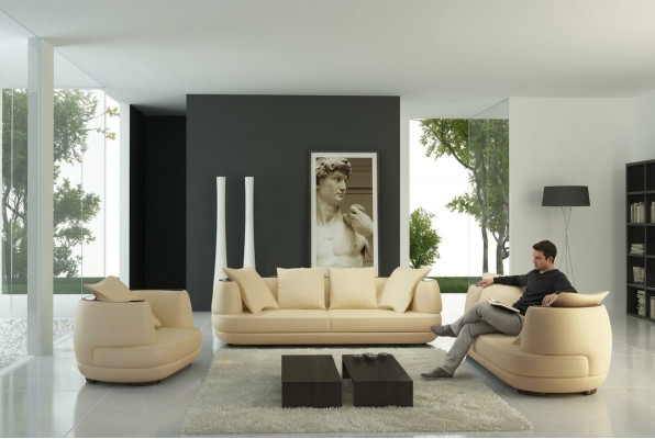 Ensemble de canapés Royal Luxury Designer Canapé Rembourrage 3+2+1 Siège de canapé en cuir beige