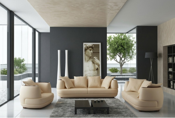 Ensemble de canapés Royal Luxury Designer Canapé Rembourrage 3+2+1 Siège de canapé en cuir beige