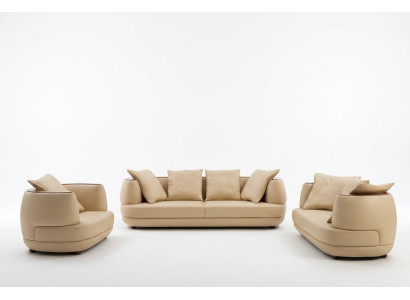 Ensemble de canapés Royal Luxury Designer Canapé Rembourrage 3+2+1 Siège de canapé en cuir beige