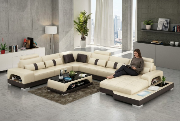 Cuir en forme de U Salon de paysage Canapé Grand Canapé XXL Coin Suite Coin Envoyer