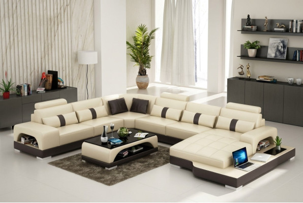 Cuir en forme de U Salon de paysage Canapé Grand Canapé XXL Coin Suite Coin Envoyer