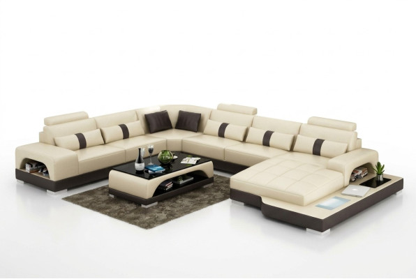 Cuir en forme de U Salon de paysage Canapé Grand Canapé XXL Coin Suite Coin Envoyer