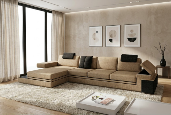 Canapé en cuir design canapé canapé rembourrage suite de tissu d'angle de paysage vivant