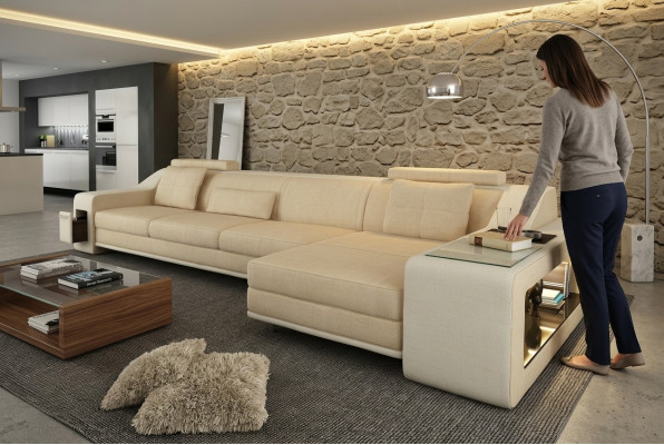 Canapé d'angle Design Sofa Couch Revêtement Siège Ensemble d'angle Canapés Cuir Textile Themar BW