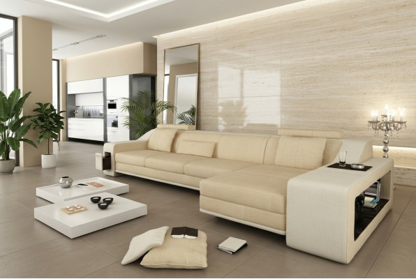 Canapé d'angle Design Sofa Couch Revêtement Siège Ensemble d'angle Canapés Cuir Textile Themar BW