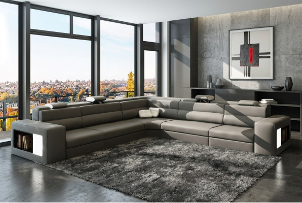 Canapé en cuir canapé canapé d'angle siège rembourrage living landscape XXL grand gris en rotin