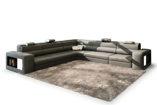 Canapé en cuir canapé canapé d'angle siège rembourrage living landscape XXL grand gris en rotin