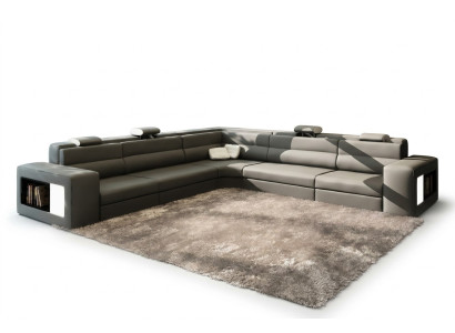 Canapé en cuir canapé canapé d'angle siège rembourrage living landscape XXL grand gris en rotin