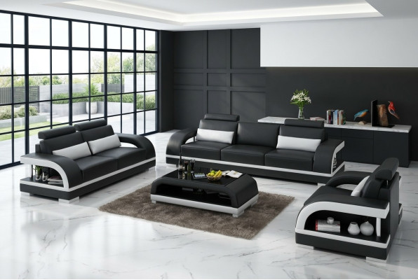 Ensemble de canapés design en cuir 3+2+1, canapé suite, canapé neuf Zitadelle S/W.