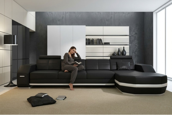 Canapé d'angle en cuir PH300B pour coin salon