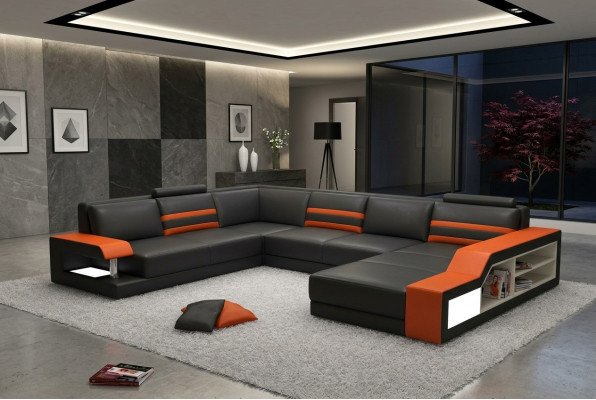 Canapé design Canapé d'angle Canapé Canapé en cuir Tapisserie Siège Suite d'angle avec lumière PHX1
