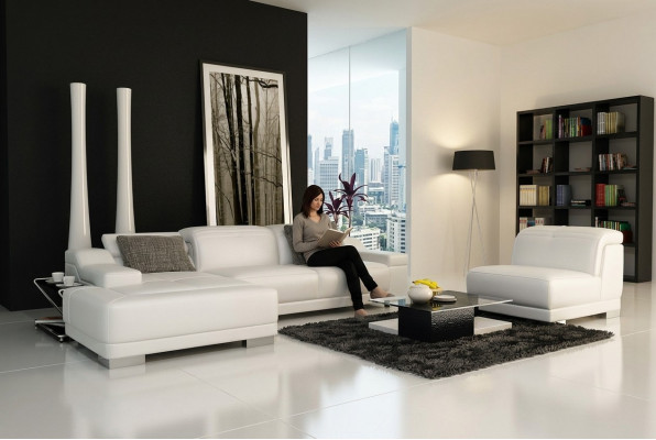 Canapé en cuir canapé sofa salon paysage coin canapé suite d'angle conception + fauteuil K5002D