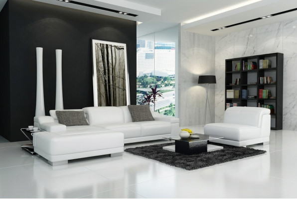 Canapé en cuir canapé sofa salon paysage coin canapé suite d'angle conception + fauteuil K5002D