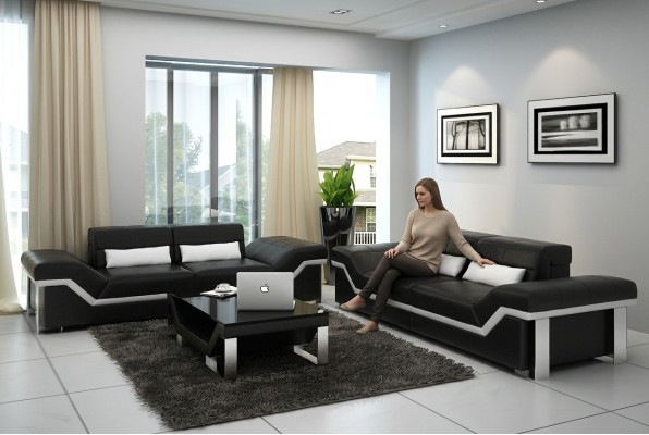 Canapé en cuir Canapé Paysage vivant 3+3 Suite Design Canapés modernes neufs
