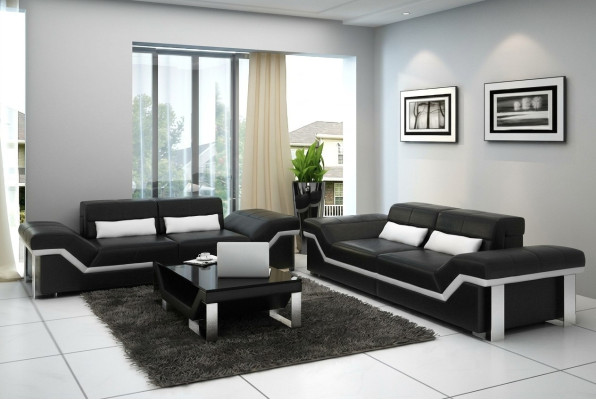 Canapé en cuir Canapé Paysage vivant 3+3 Suite Design Canapés modernes neufs