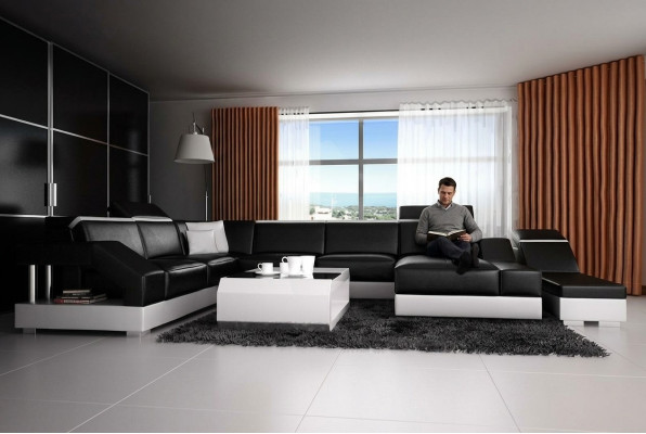 Canapé en cuir Canapé Canapé Salon Paysage de vie Canapé d'angle Suite Design Canapé moderne K5011