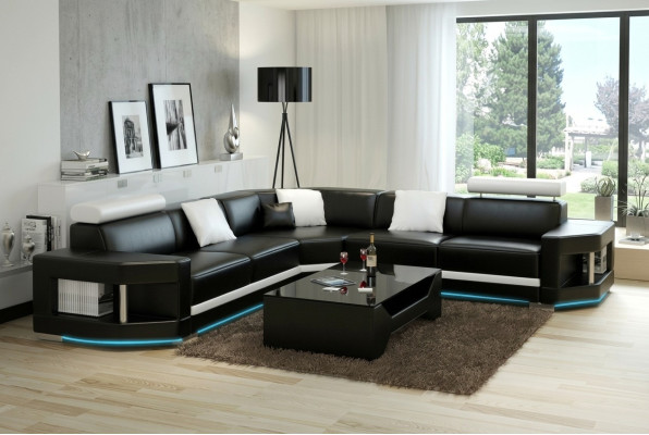 Canapé en cuir Canapé Moderne Canapé Salon Paysage de vie Canapé d'angle Suite Décor Design
