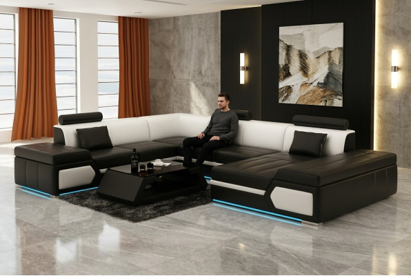 Canapé en cuir Canapé Canapé Canapé d'angle Suite Design Moderne Sofa K5013