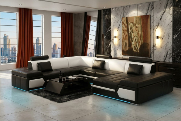 Canapé en cuir Canapé Canapé Canapé d'angle Suite Design Moderne Sofa K5013